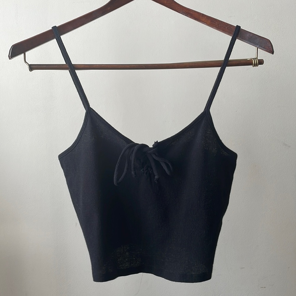 Green Eyed Girl/ Brandy Melville Cropped Black Tank Top W/ Tie Up Front- Large